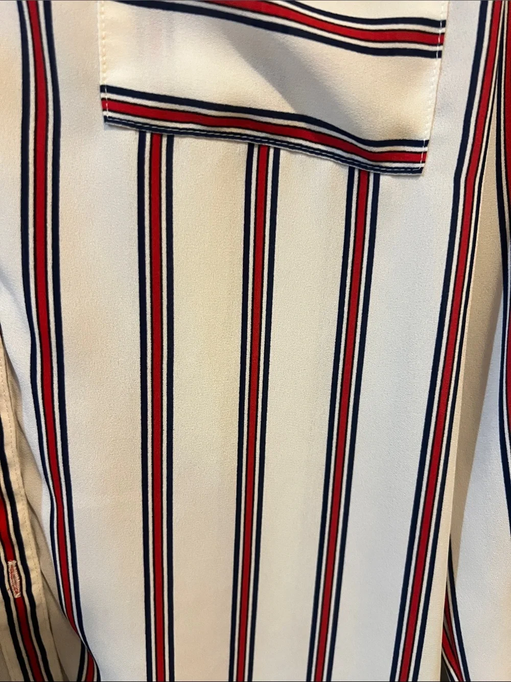 Express White Blouse with Red & Navy Stripe Detail